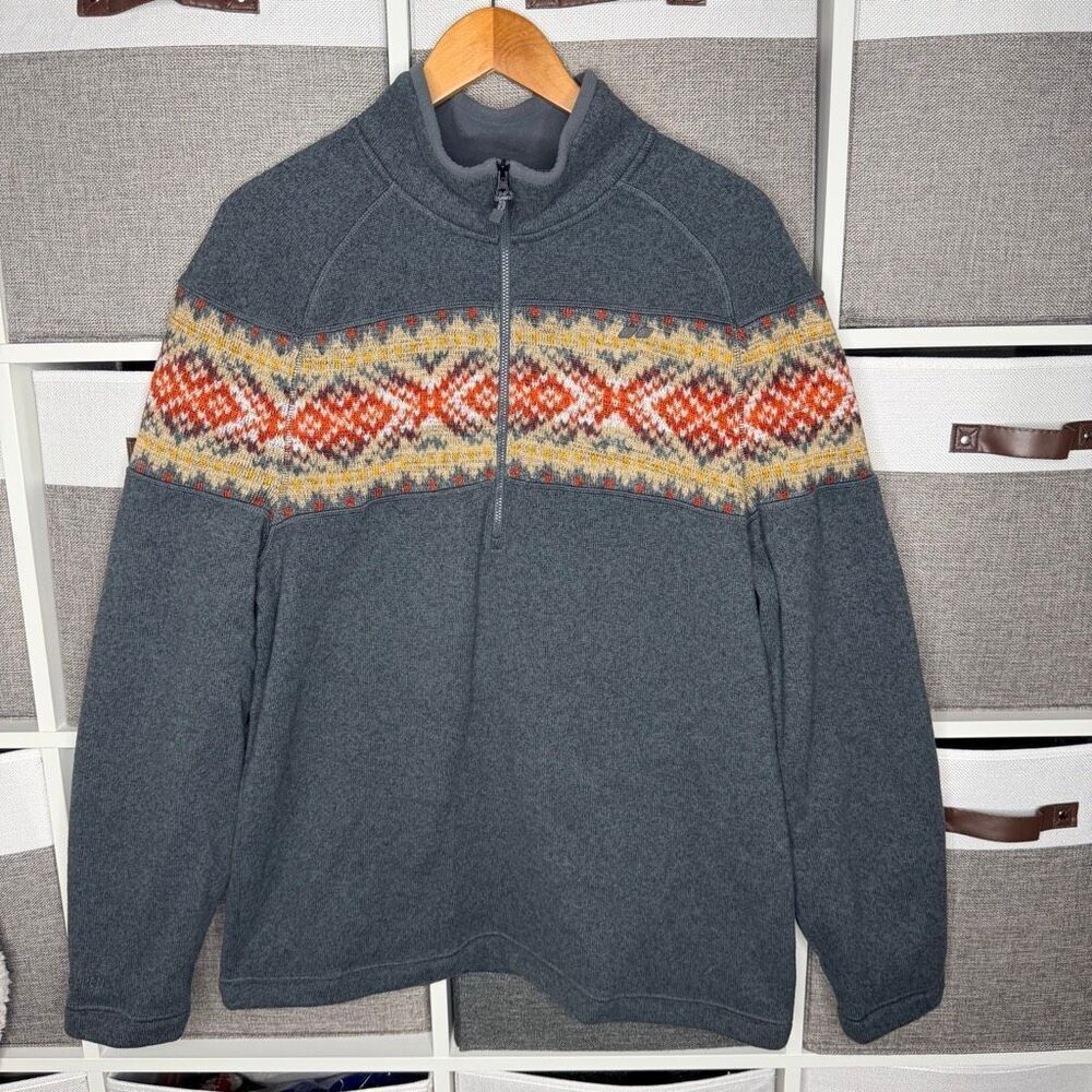 Koppen 1/4 zip Nordic Fair Isle Print  Fleece Pullover Sweater Size XL